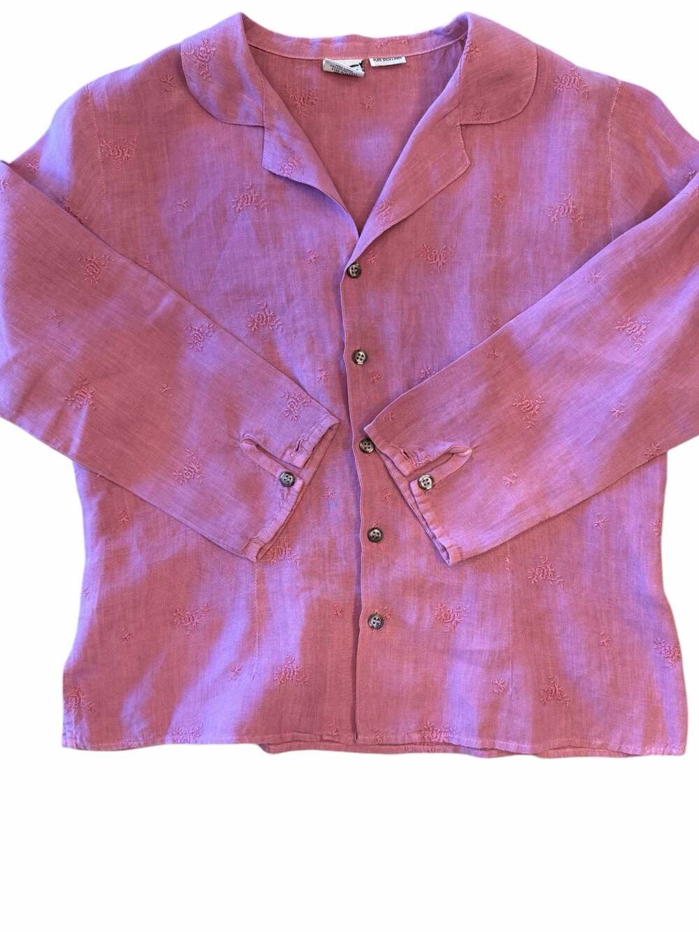 CP Shades Pure Irish Linen Embroidered Button Down Shirt Dark Pink Size M